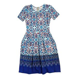 Lularoe Amelia Dress S Pockets & Paisley Print In Blue/Red/Mint Pleats